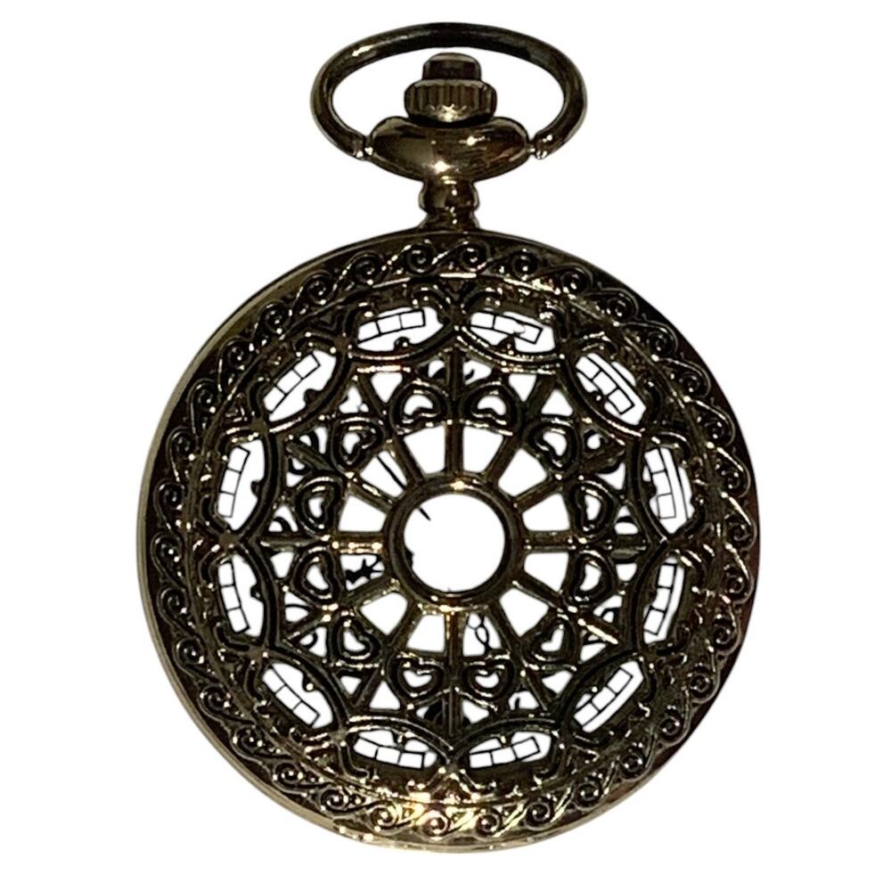 Claire's Heart Web/Gate Gold/White Tones Floral Back Pocket Watch, Non-Operable
